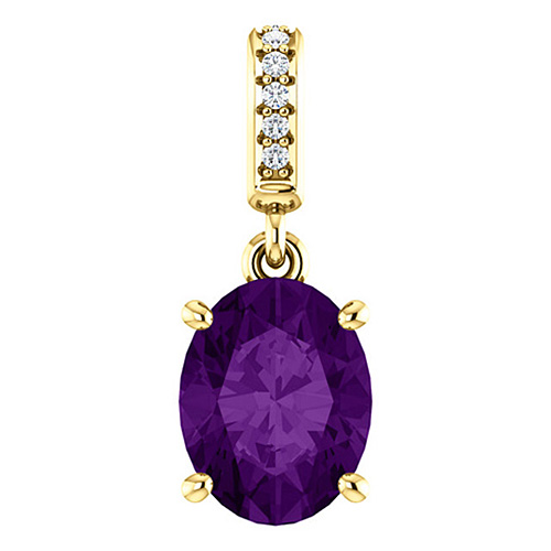 14kt Yellow Gold 1.7 ct Oval Amethyst Pendant with Diamonds