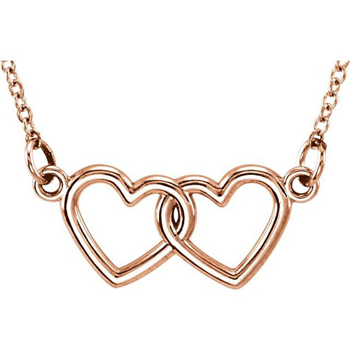 14kt Rose Gold TinyPosh Double Heart 18in Necklace