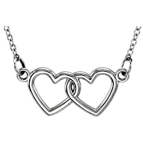 14kt White Gold TinyPosh Double Heart 18in Necklace