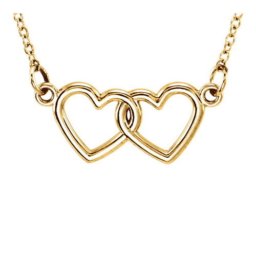 14kt Yellow Gold TinyPosh Double Heart 18in Necklace