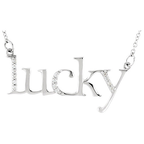 14kt White Gold .08 ct Diamond Lucky 16in Necklace
