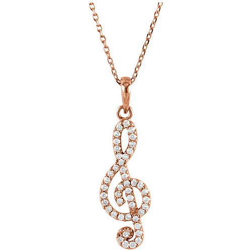 14kt Rose Gold 1/4 ct Diamond Treble Clef 16in Necklace