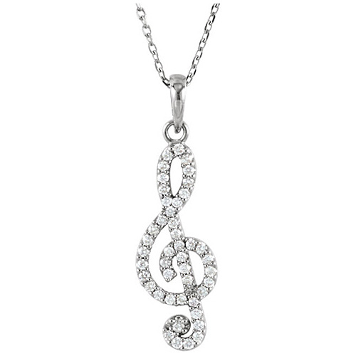 14kt White Gold 1/4 ct Diamond Treble Clef 16in Necklace