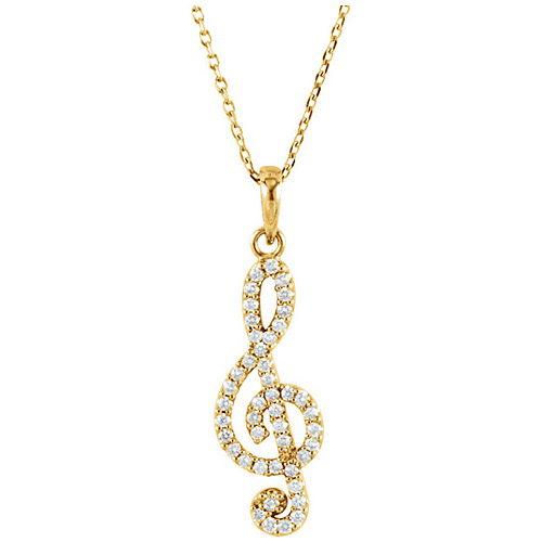 14kt Yellow Gold 1/4 ct Diamond Treble Clef 16in Necklace