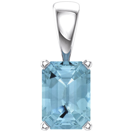 14kt White Gold .9 ct Emerald-cut Aquamarine Pendant