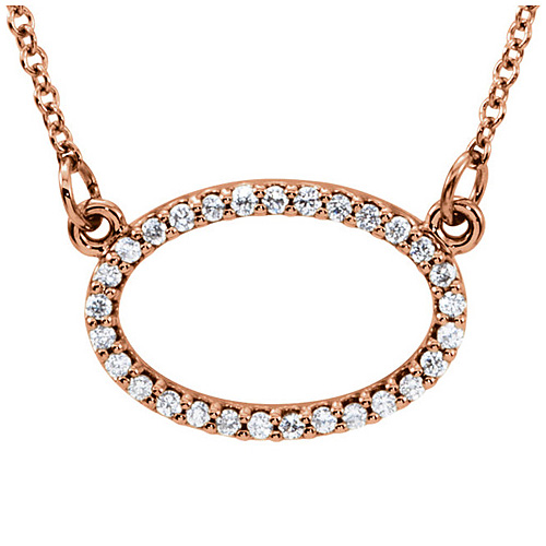 14kt Rose Gold 1/6 ct Diamond Oval 16in Necklace