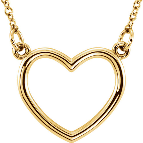 14kt Yellow Gold 1/2in Open Heart on 16in Necklace
