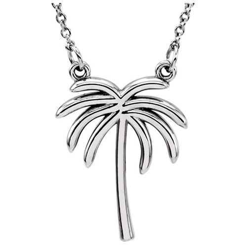 14k White Gold Palm Tree Necklace JJ85879W | Joy Jewelers