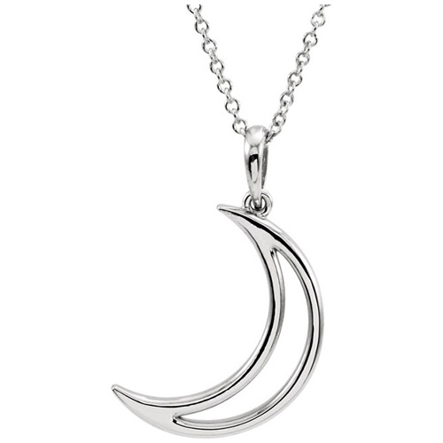 14kt White Gold Crescent Moon 16in Necklace