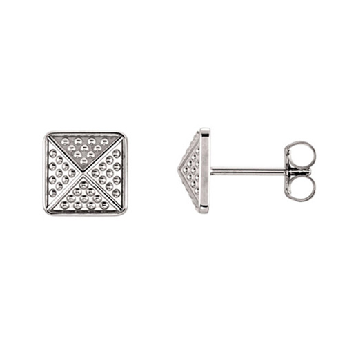 14kt White Gold Pebble Pyramid Earrings 