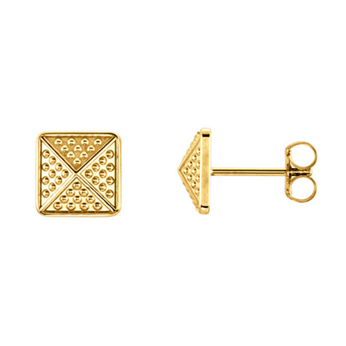 14kt Yellow Gold Pebble Pyramid Earrings 