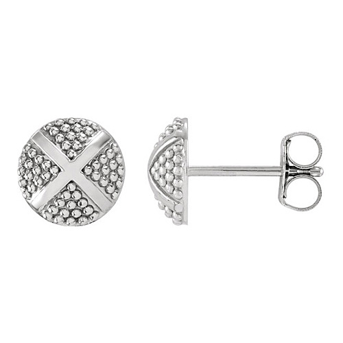 14kt White Gold Pebble X Stud Earrings 