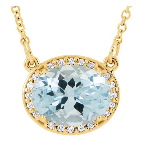 14kt Yellow Gold 1.75 ct Aquamarine and Diamonds 16in Necklace