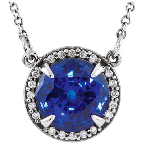 14kt White Gold 2.75 ct Blue Sapphire Halo Necklace with Diamonds