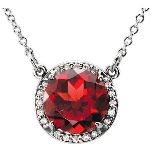 14kt White Gold 2.35 ct Garnet Halo Necklace with 1/20 ct Diamonds