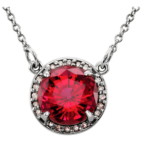 14kt White Gold 2.75 ct Created Ruby Halo Necklace with Diamonds