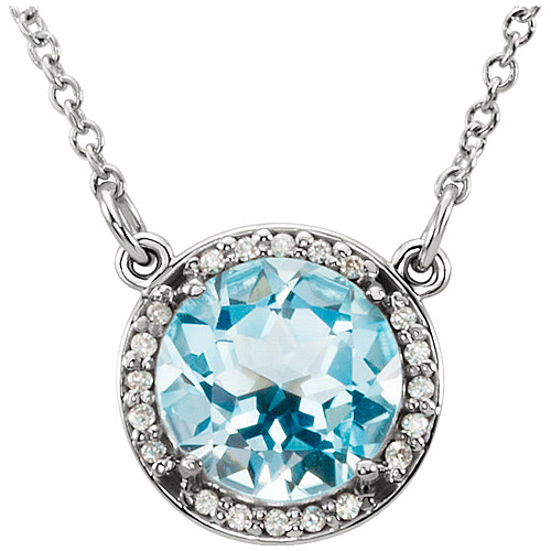 14kt White Gold 2.4 ct Sky Blue Topaz Halo Necklace with Diamonds