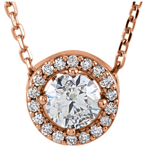 14kt Rose Gold Halo 1/4 ct Diamond Slide Necklace