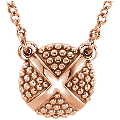 14kt Rose Gold Petite Beaded X 18in Necklace