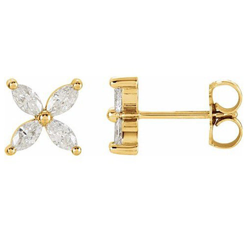 14k Yellow Gold 5/8 ct Diamond Marquise Cluster Earrings