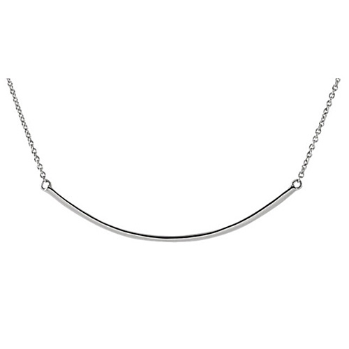 14kt White Gold Curved Bar on 18in Necklace