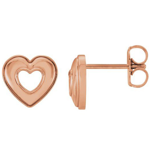 14kt Rose Gold Beveled Cut-out Heart Stud Earrings