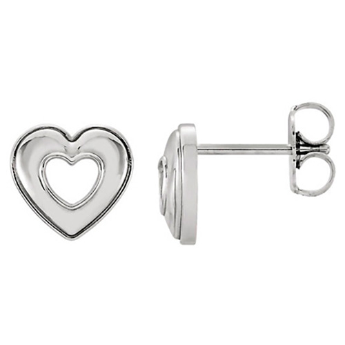 14kt White Gold Beveled Cut-out Heart Stud Earrings