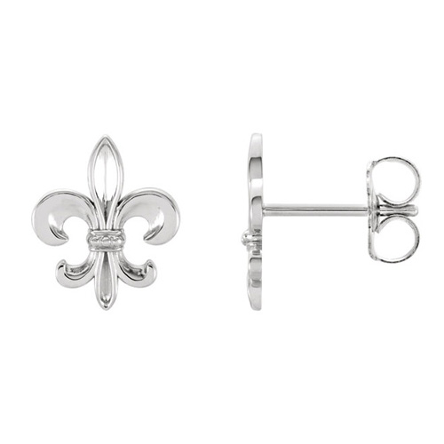 14kt White Gold 10mm Fleur-de-Lis Earrings