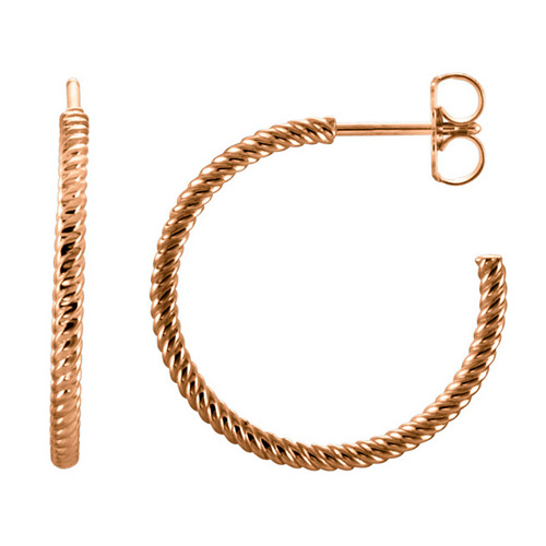14kt Rose Gold 21mm Hoop Earrings with Rope Design 