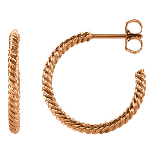 14kt Rose Gold 17mm Hoop Earrings with Rope Design 