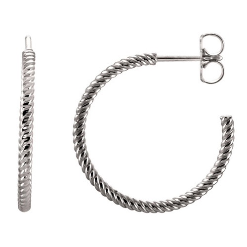 14kt White Gold 21mm Hoop Earrings with Rope Design 