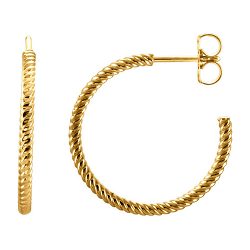 14kt Yellow Gold 21mm Hoop Earrings with Rope Design 