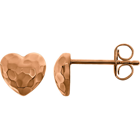 14kt Rose Gold 5/8in Hammered Heart Earrings