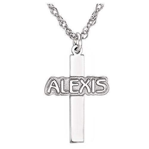 14k White Gold Nameplate Cross Necklace