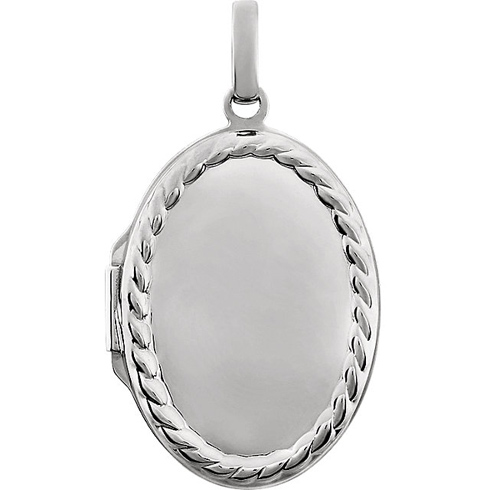 14kt White Gold 1in Oval Locket with Rope Border
