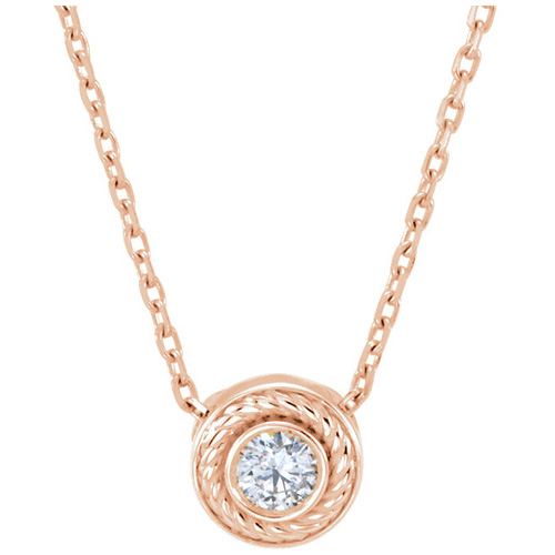 14kt Rose Gold 1/10 ct Diamond Rope Slide 16in Necklace