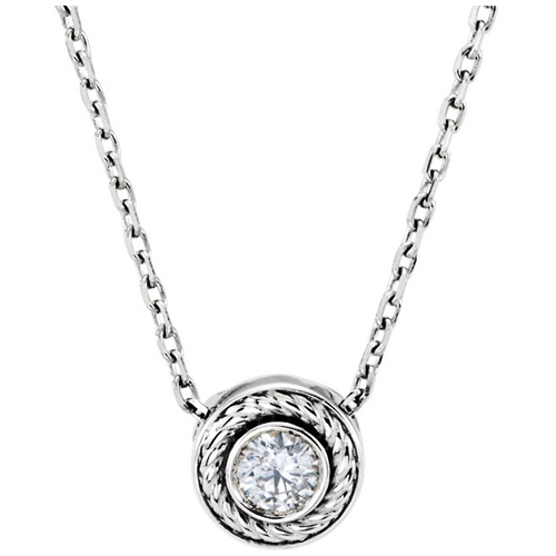 14kt White Gold 1/10 ct Diamond Rope Slide 16in Necklace