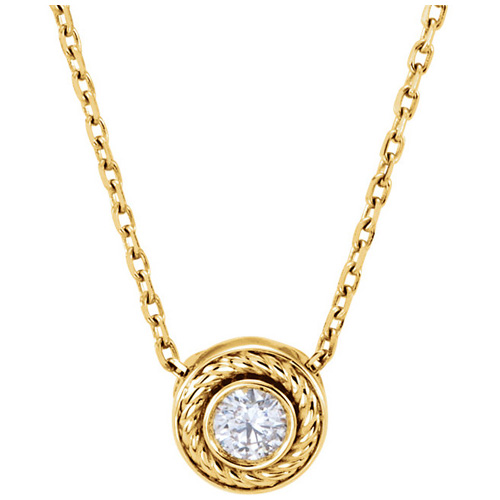 14kt Yellow Gold 1/10 ct Diamond Rope Slide 16in Necklace