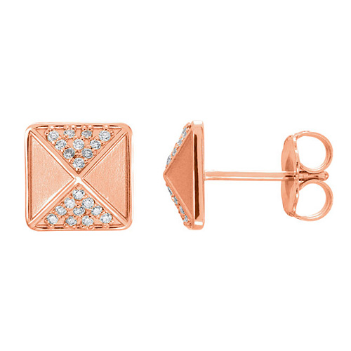 14kt Rose Gold 1/10 ct Diamond Pyramid Earrings
