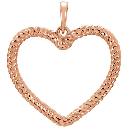 14kt Rose Gold 7/8in Rope Heart Pendant