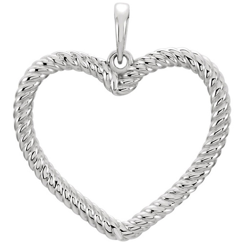 14kt White Gold 7/8in Rope Heart Pendant