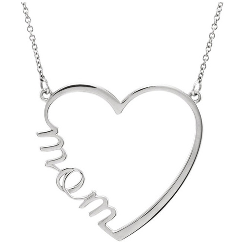 14kt White Gold Mom Heart 17in Necklace