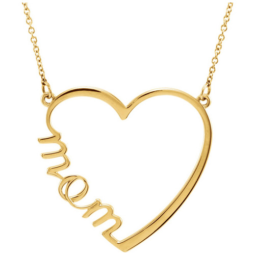 14kt Yellow Gold Mom Heart 17in Necklace
