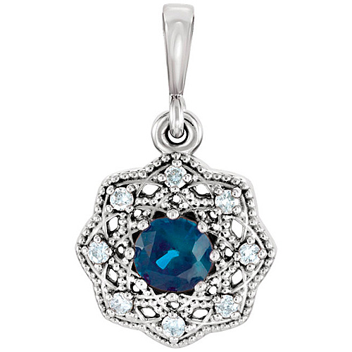 14kt White Gold 3/8 ct Blue Sapphire Halo Pendant with Diamond Accents
