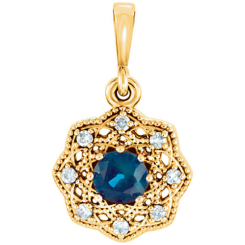 14kt Yellow Gold 3/8 ct Blue Sapphire Pointed Pendant with Diamonds