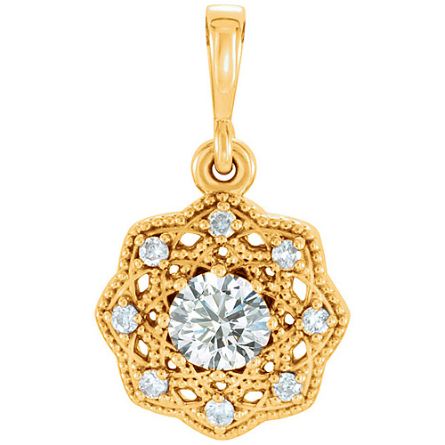 14kt Yellow Gold 1/3 ct tw Diamond Halo Beaded Pendant
