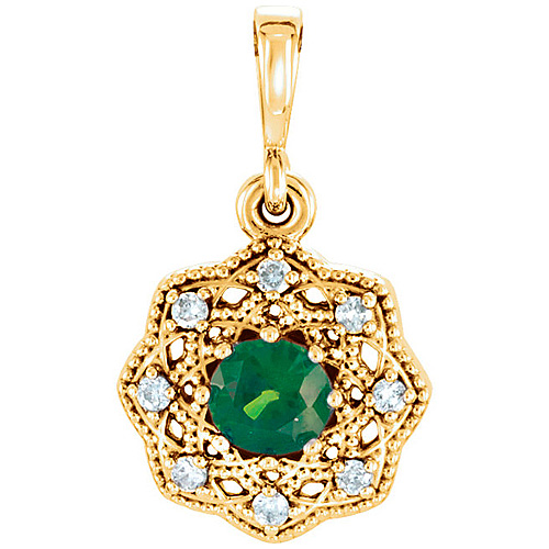 14k Yellow Gold 1/4 ct Emerald Pointed Pendant with Diamond Accents