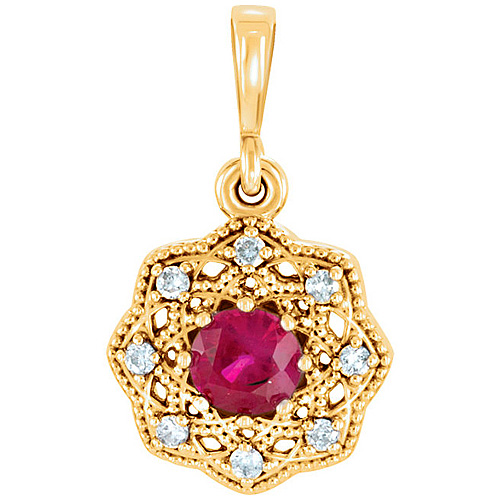 14kt Yellow Gold 1/3 ct Ruby Pointed Pendant with Diamond Accents ...