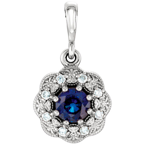 14kt White Gold 3/8 ct Blue Sapphire Halo Pendant with Diamonds