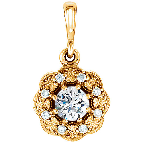 14kt Yellow Gold 1/3 ct tw Diamond Vintage Style Halo Pendant